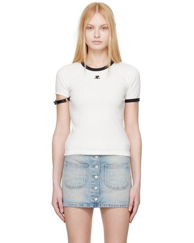 Courreges ホワイト バックル Tシャツ - ブラック