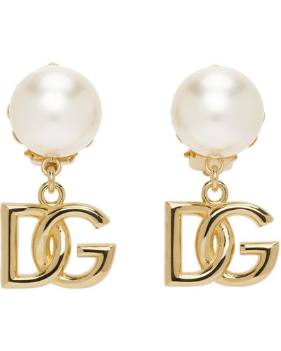 Dolce & Gabbana ゴールド フェイクパール ロゴ イヤリング - メタリック