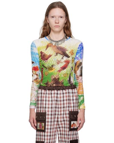 Chopova Lowena Green Birds Everywhere Long Sleeve T-shirt - Multicolour