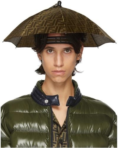 Fendi Tan And Brown Forever Umbrella Hat - Green