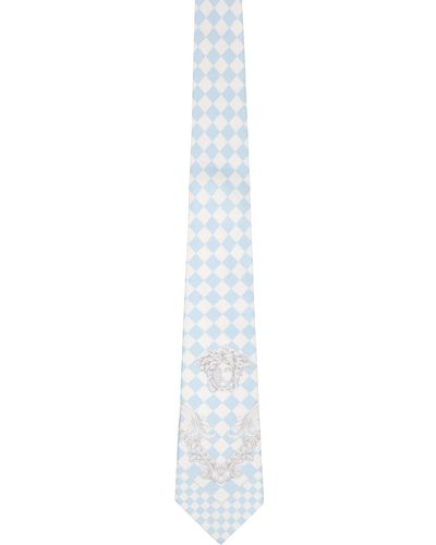 Versace Cravate shovel bleu et blanc - Noir