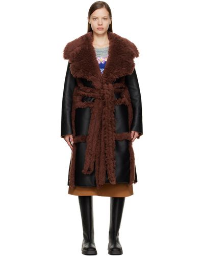Stella McCartney Manteau noir et brun en alter mat à ceinture