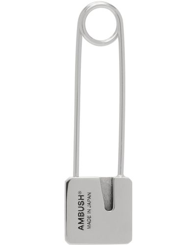 Ambush Silver Monogram Safety Pin Earring - Black