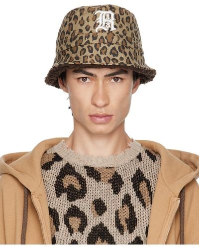 R13 Beige Leopard Logo Bucket Hat - Brown
