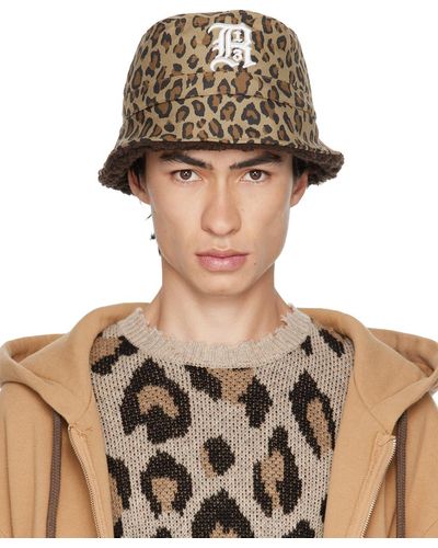 R13 Chapeau bob à motif léopard et logo - Marron