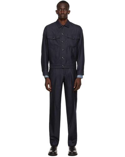 Giorgio Armani Wool Pinstriped Suit - Black
