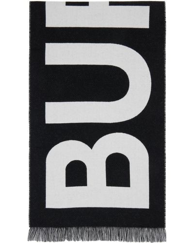 Burberry &ホワイト ジャカード ロゴ マフラー - ブラック