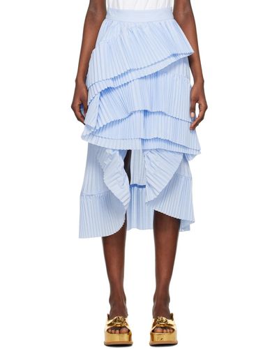 Dries Van Noten Jupe midi bleue à plis