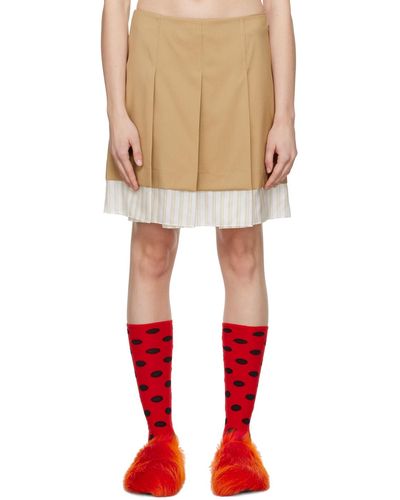 Marni Mini-jupe brun clair à plis - Rouge