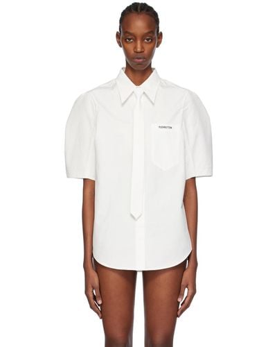 Pushbutton Puff Shoulder Shirt - White