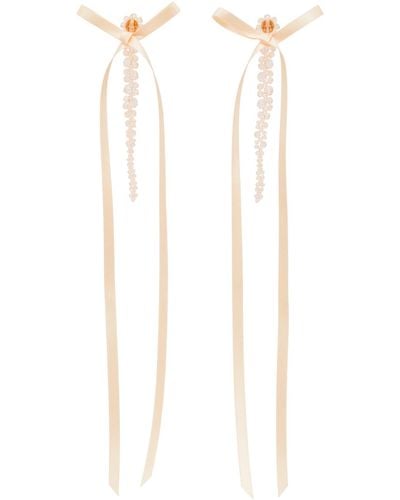Simone Rocha Pink Bow Ribbon Drip Earrings - White
