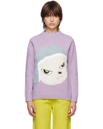 Stella McCartney Pull mauve à image en intarsia - Gris