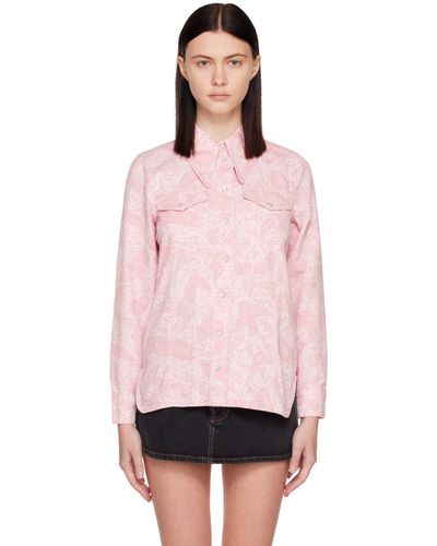 Ganni Pink Paisley Shrinking Denim Shirt