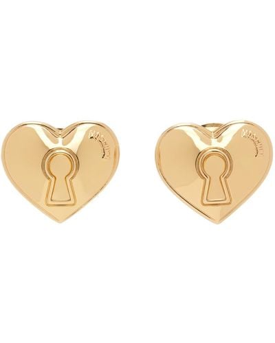 Moschino Gold Heart Lock Earrings - Black