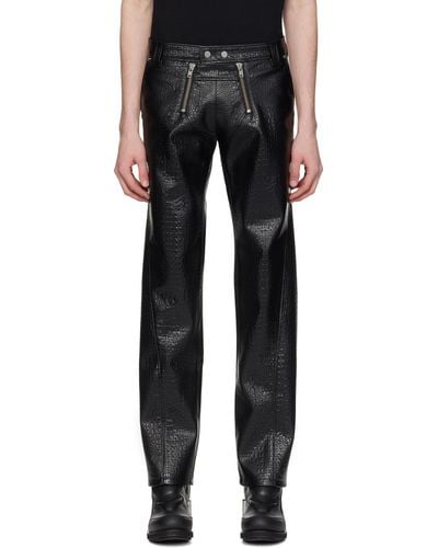 GmbH Pantalon noir en cuir synthétique à deux braguettes à glissière
