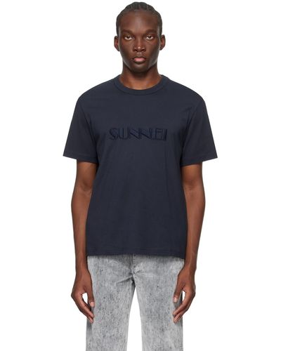 Sunnei T-shirt bleu marine à logo brodé - Noir
