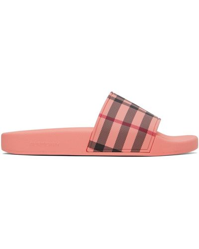 Burberry Pink Check Slides - Black