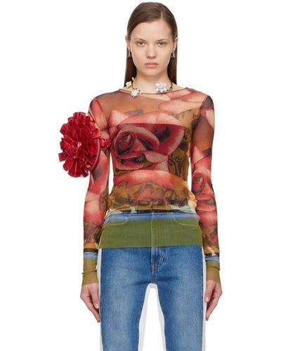 Jean Paul Gaultier Roses Long Sleeve T-shirt - Red