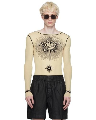 Jean Paul Gaultier T-shirt à manches longues blanc cassé à image à logo floquée - Noir