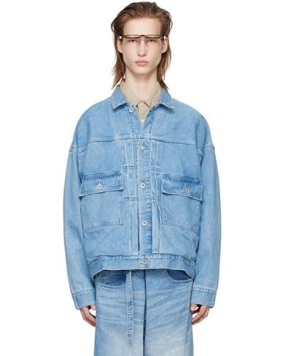 Meanswhile Pleated Denim Jacket - Blue