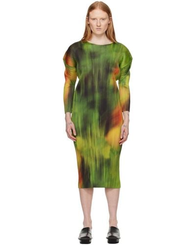 Pleats Please Issey Miyake Robe longue verte à image imprimée - Multicolore