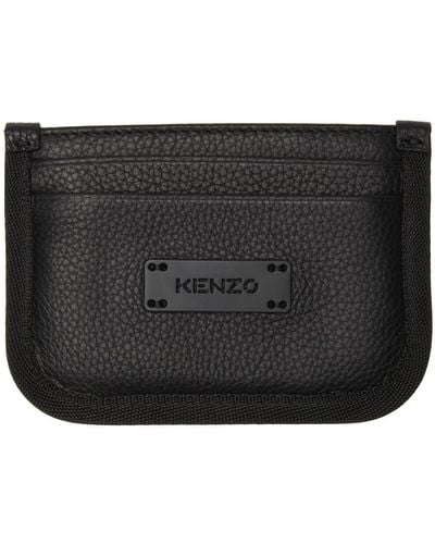 KENZO Black Leather Courier Card Holder