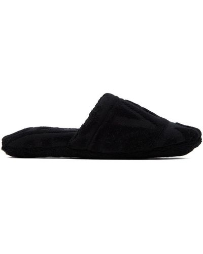 Versace Black Allover Towel Slippers