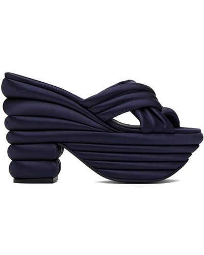 Ferragamo Navy Sculptural Heeled Sandals - Blue