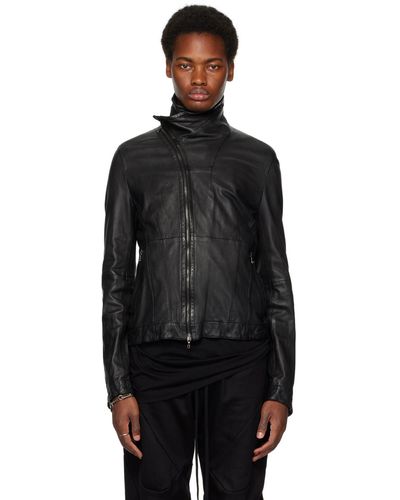 Julius Offset Zip Leather Jacket - Black