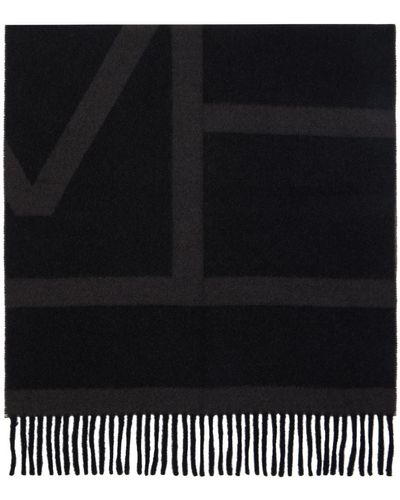 Totême Écharpe noire en laine à monogrammes en tricot jacquard