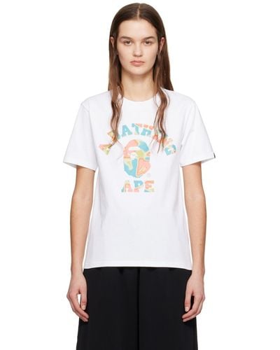 A Bathing Ape White Liquid Camo University T-shirt