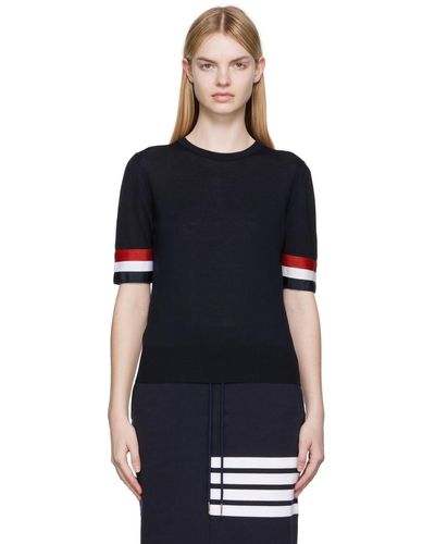 Thom Browne Thom e t-shirt bleu marine à quatre rayures - Noir