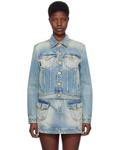 Balmain Blouson rétro bleu en denim