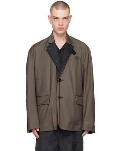 Sacai Taupe Panelled Blazer - Black