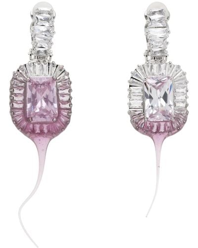 OTTOLINGER Ssense Exclusive Silver & Pink Diamond Dip Clip Earrings - Red