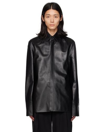 Ferragamo Black Panelled Leather Shirt