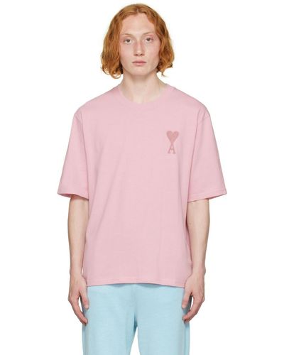 Ami Paris T-shirt rose à logo ami de cœur