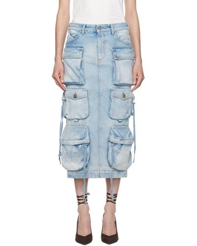 The Attico Blue Pocket Denim Midi Skirt