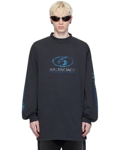 Balenciaga T-shirt à manches longues noir à logos surfer - Bleu