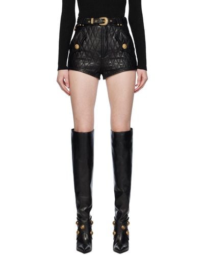 Balmain Quilted Leather Shorts - Black