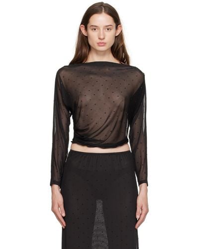 Anna Sui Rhinestone Long Sleeve T-shirt - Black