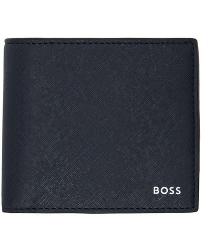 BOSS ネイビー ロゴプレート 財布 - ブルー