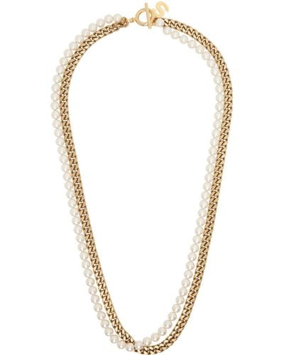 Sacai Gold & White Pearl Chain Long Necklace - Multicolour