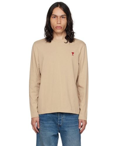 Ami Paris Beige Ami De Cœur Long Sleeve T-shirt - Blue