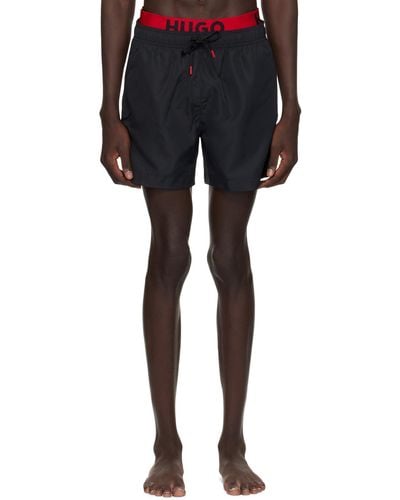 HUGO Black Printed Swim Shorts