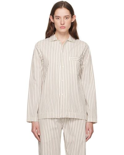Tekla Off- Long Sleeve Pajama Shirt - Natural