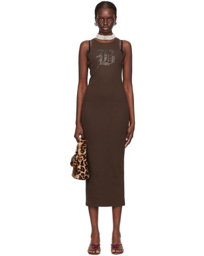 Blumarine Brown Graphic Midi Dress - Black