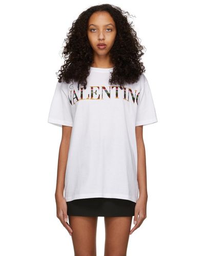 Valentino T-shirt blanc en coton à logo brodé