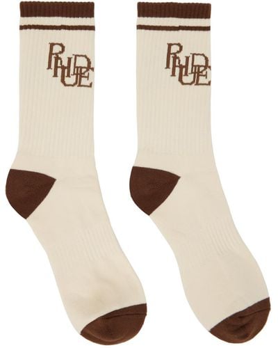 Rhude Beige & Brown Scribble Logo Socks - Natural