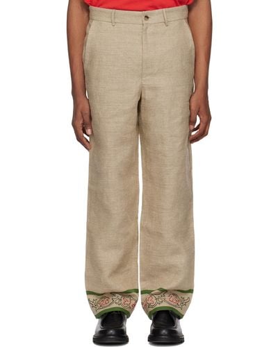 Bode Embroidered Trumpetflower Trousers - Natural